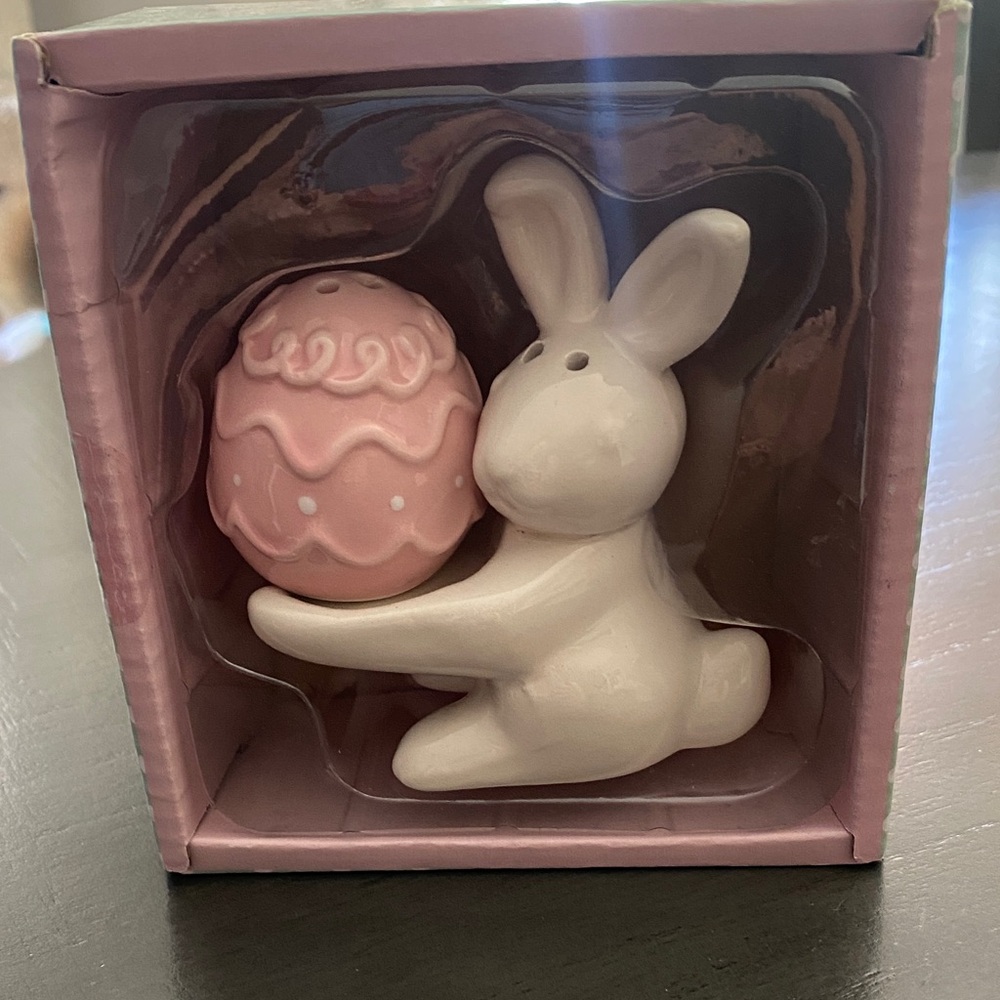 Ceramic Bunny with Pink Egg Figurine